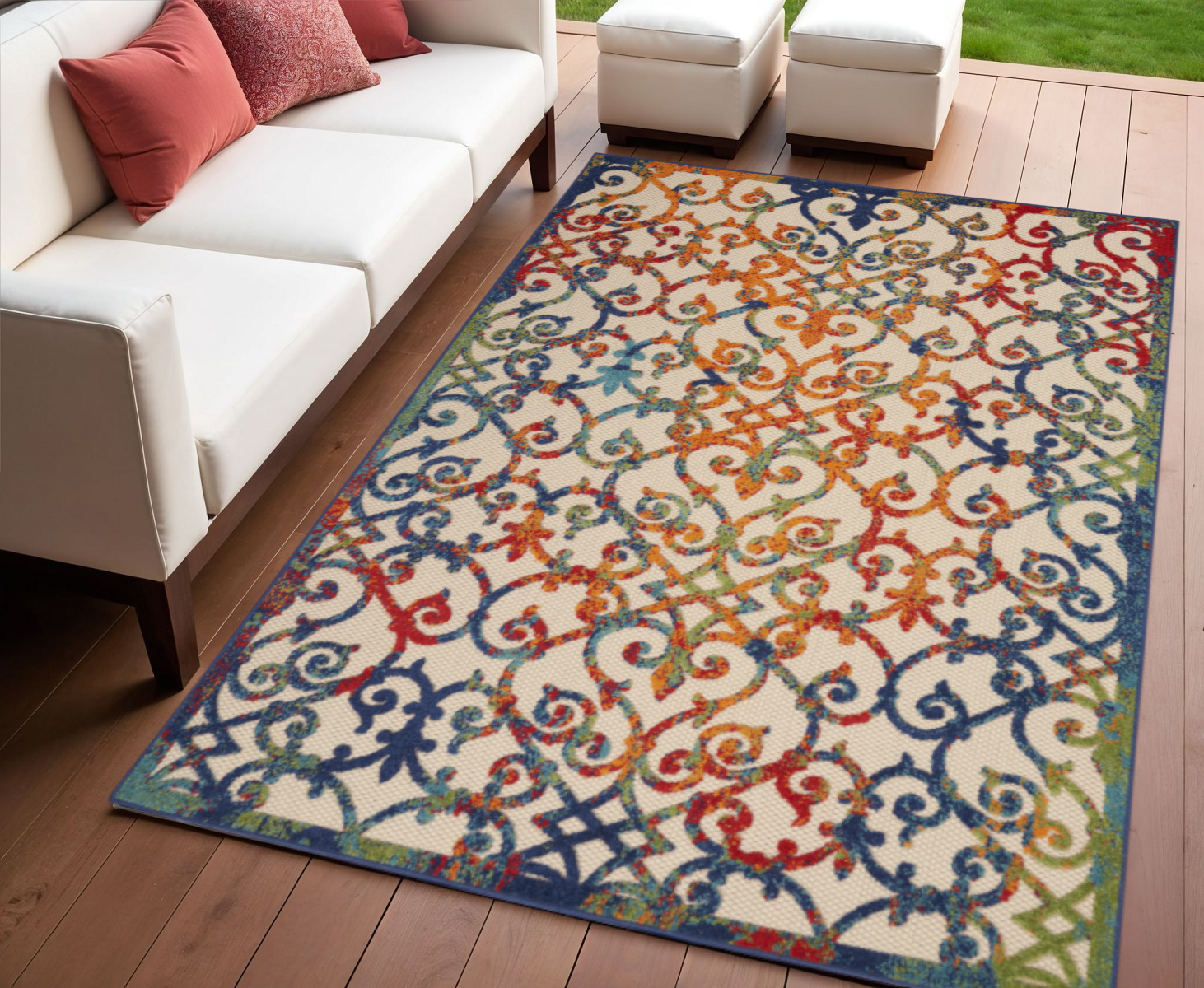 4' X 6' Ivory And Blue Indoor Outdoor Area Rug-385029-1