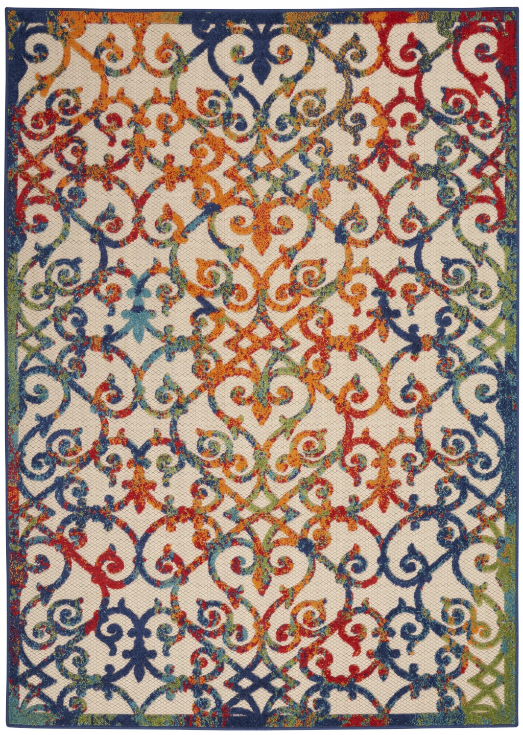 8' X 11' Ivory And Blue Floral Indoor Outdoor Area Rug-385037-1