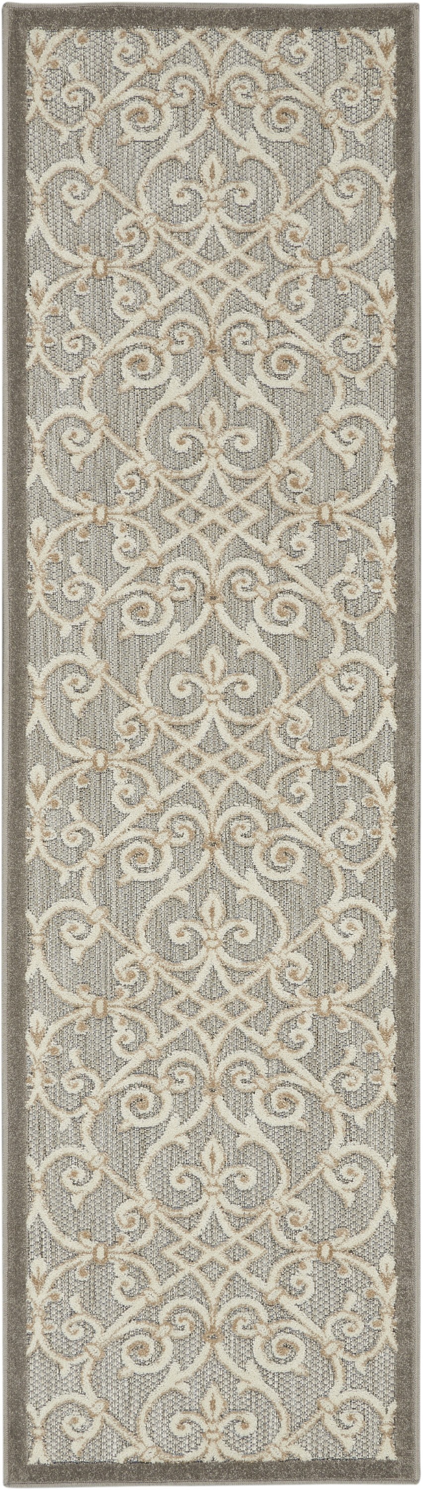 2' X 6' Gray And Ivory Floral Indoor Outdoor Area Rug-385041-1