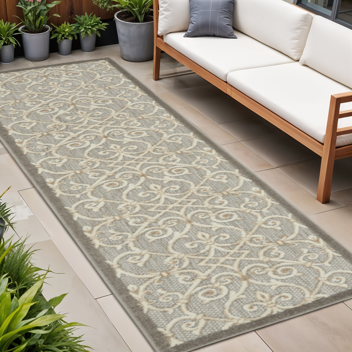 8' Gray And Ivory Indoor Outdoor Area Rug-385043-1