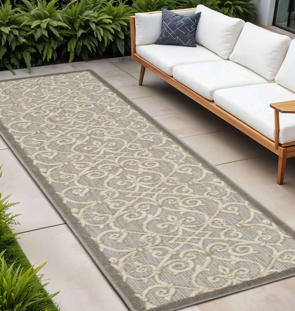 10' Gray And Ivory Indoor Outdoor Area Rug-385045-1