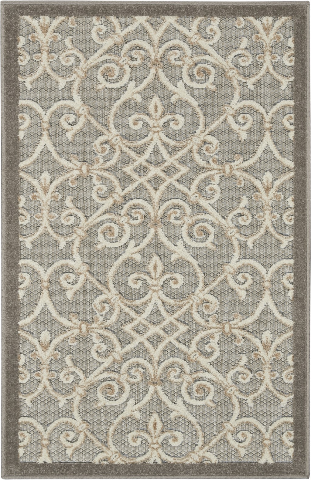 3' X 4' Gray And Ivory Floral Indoor Outdoor Area Rug-385047-1