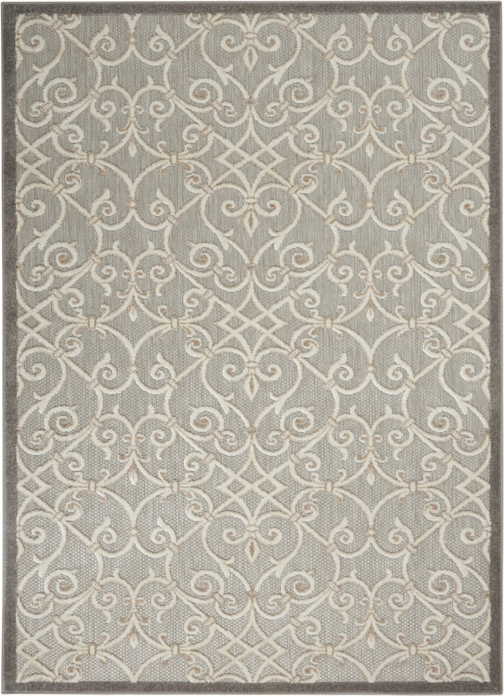 4' X 6' Gray And Ivory Floral Indoor Outdoor Area Rug-385049-1