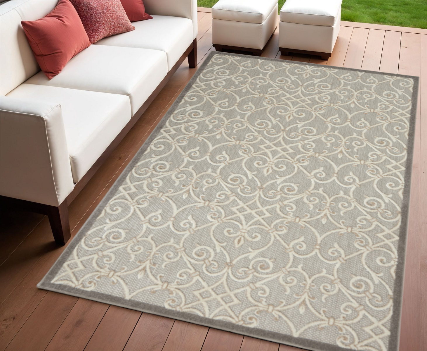 4' X 6' Gray And Ivory Indoor Outdoor Area Rug-385049-1