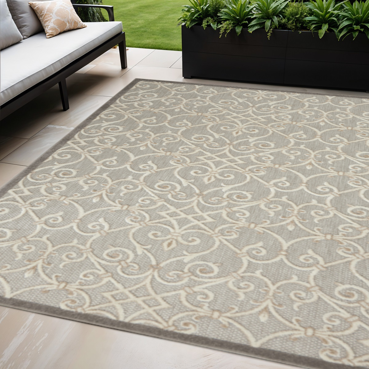 5' X 8' Gray And Ivory Indoor Outdoor Area Rug-385052-1