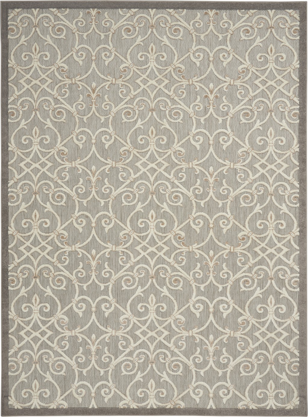 8' X 11' Gray And Ivory Floral Indoor Outdoor Area Rug-385053-1