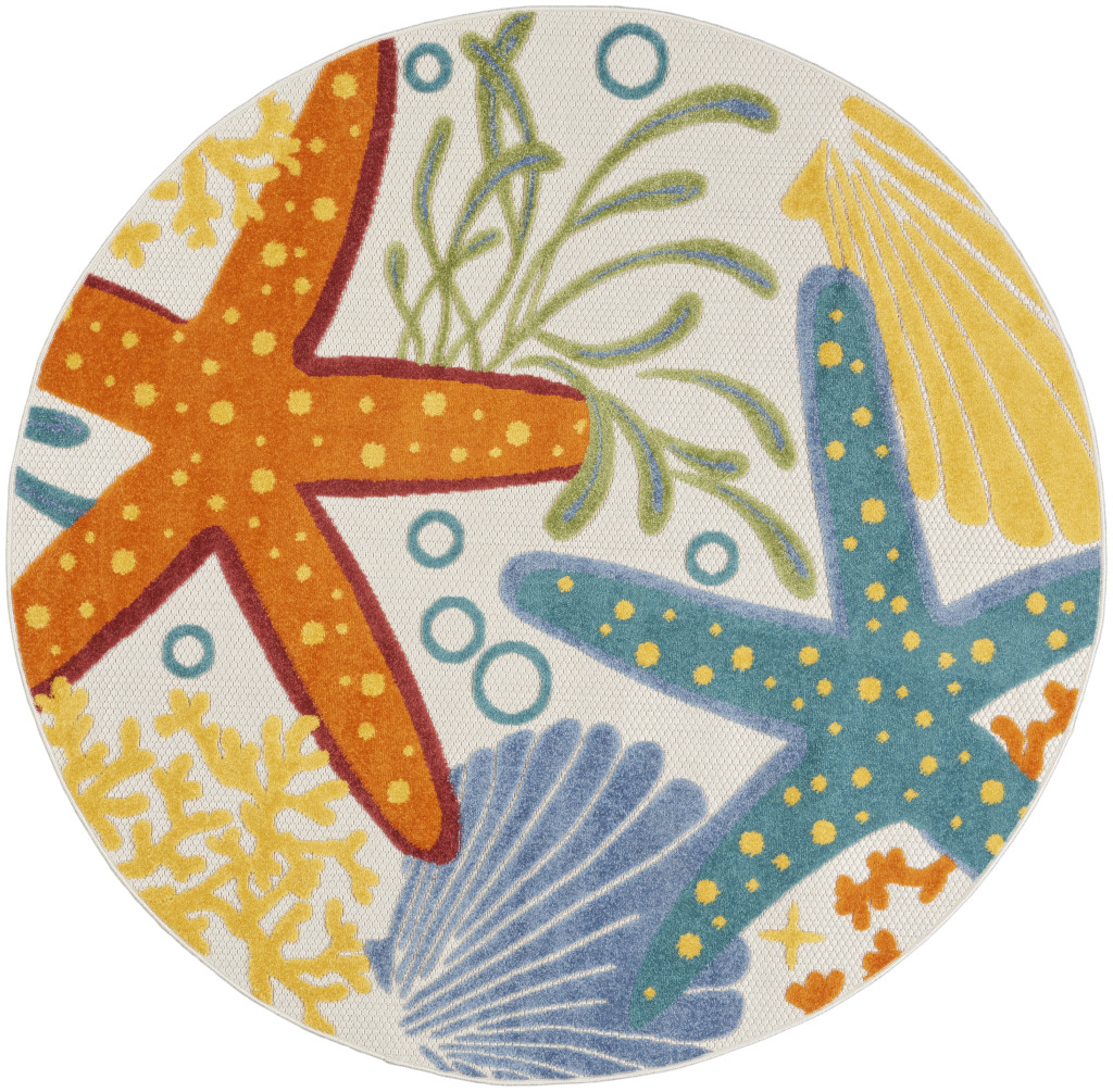 5' Yellow And Ivory Round Indoor Outdoor Area Rug-385091-1