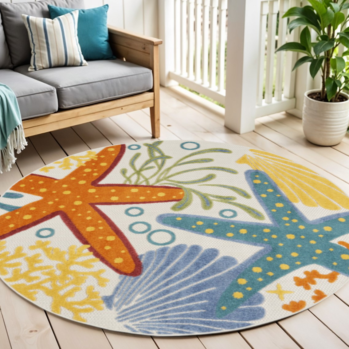 5' Yellow And Ivory Round Indoor Outdoor Area Rug-385091-1