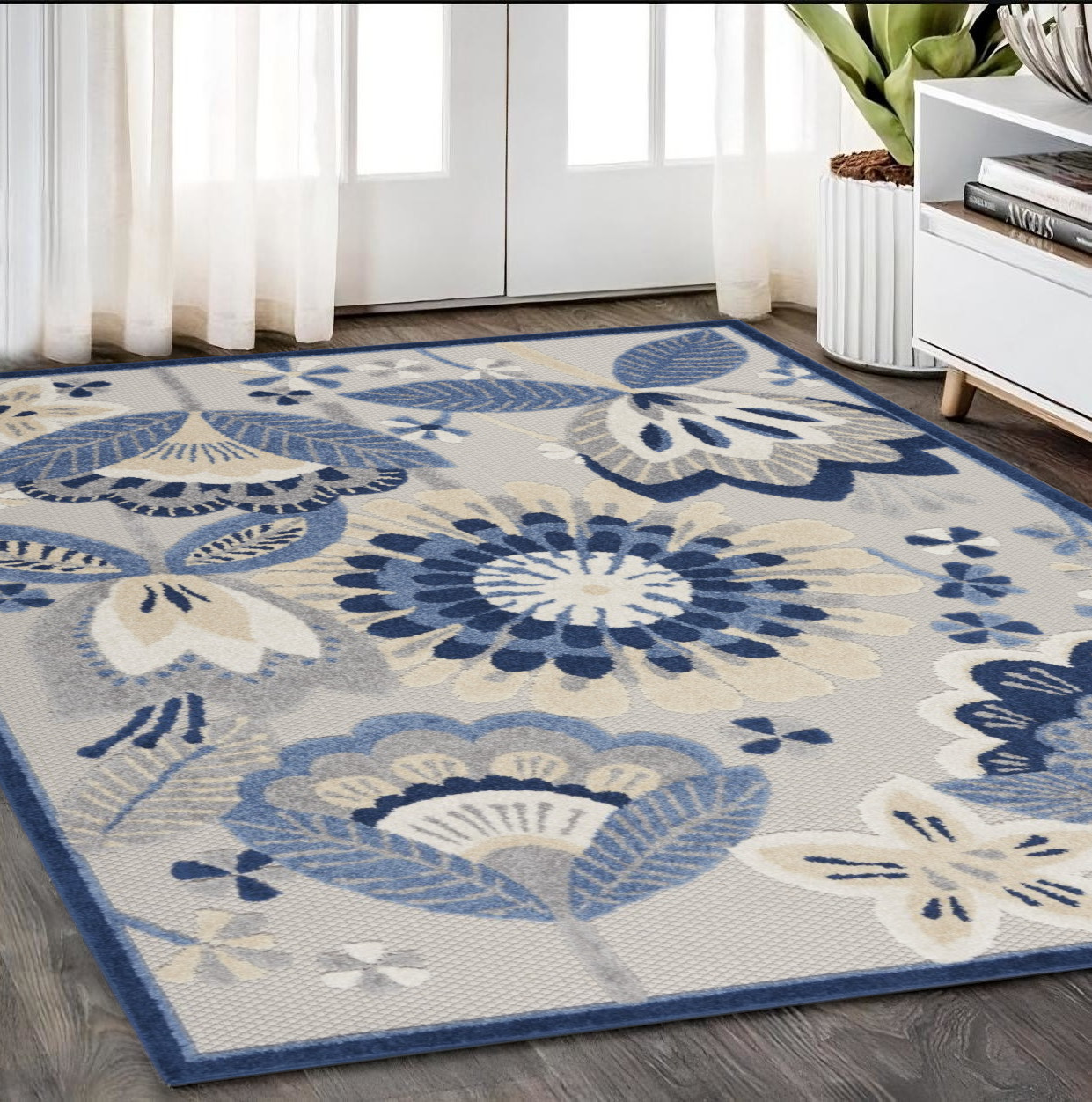 5' X 8' Blue And Gray Indoor Outdoor Area Rug-385105-1