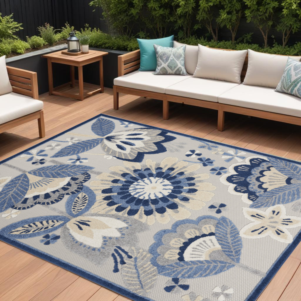 6' X 9' Blue And Gray Indoor Outdoor Area Rug-385109-1