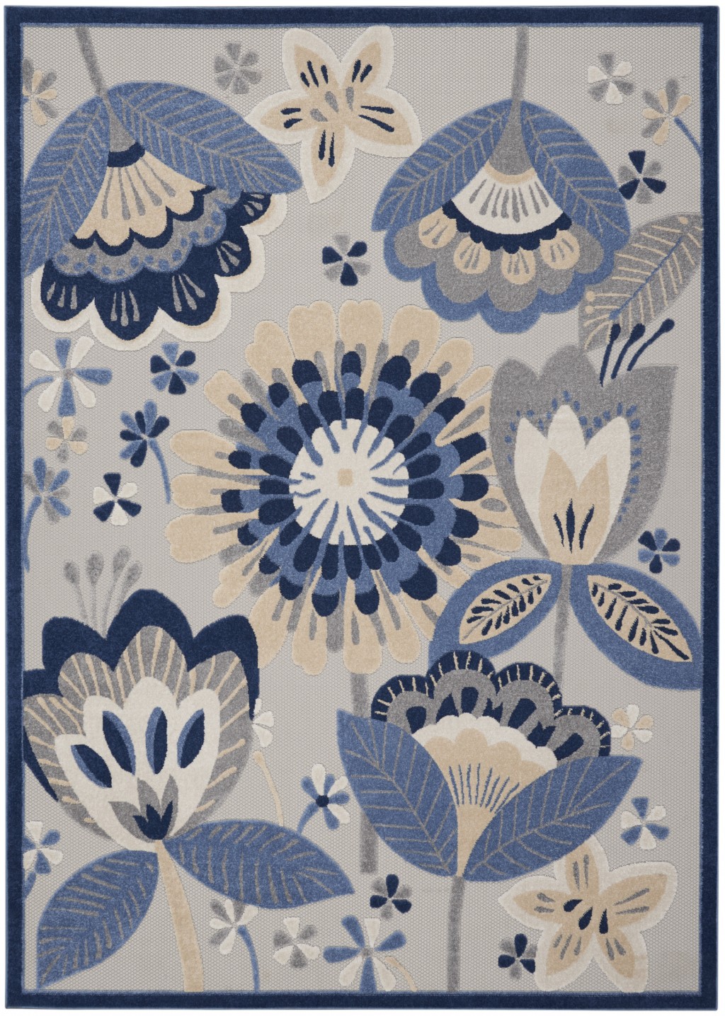7' X 10' Blue And Gray Floral Indoor Outdoor Area Rug-385112-1