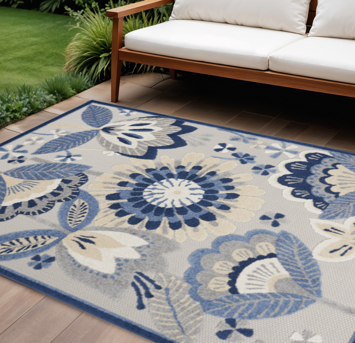 7' X 10' Blue And Gray Indoor Outdoor Area Rug-385112-1