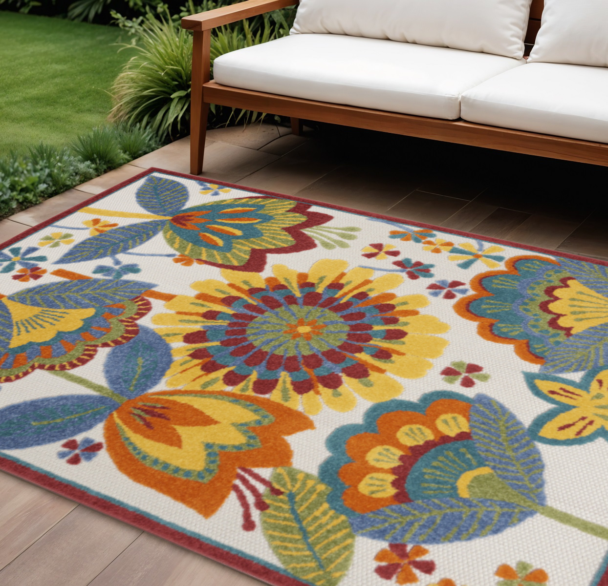 8' X 11' Yellow And Ivory Indoor Outdoor Area Rug-385129-1