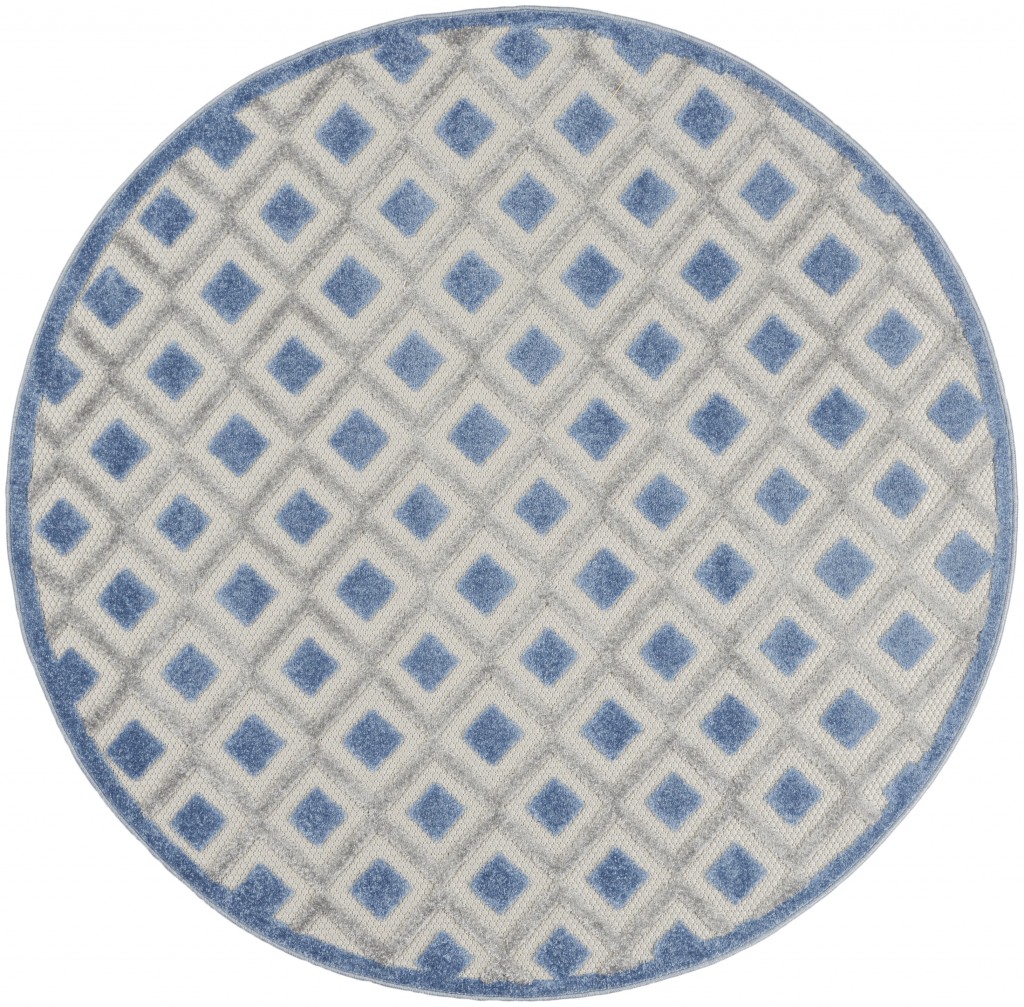 4' Round Blue And Gray Round Geometric Indoor Outdoor Area Rug-385150-1