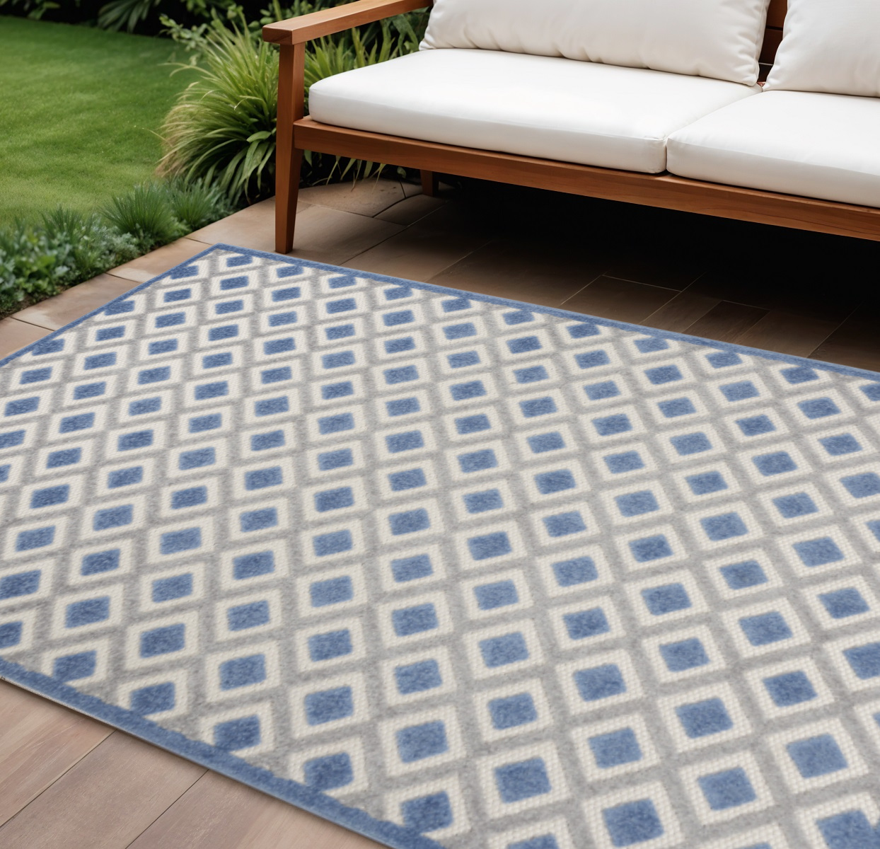 6' X 9' Blue And Gray Indoor Outdoor Area Rug-385156-1