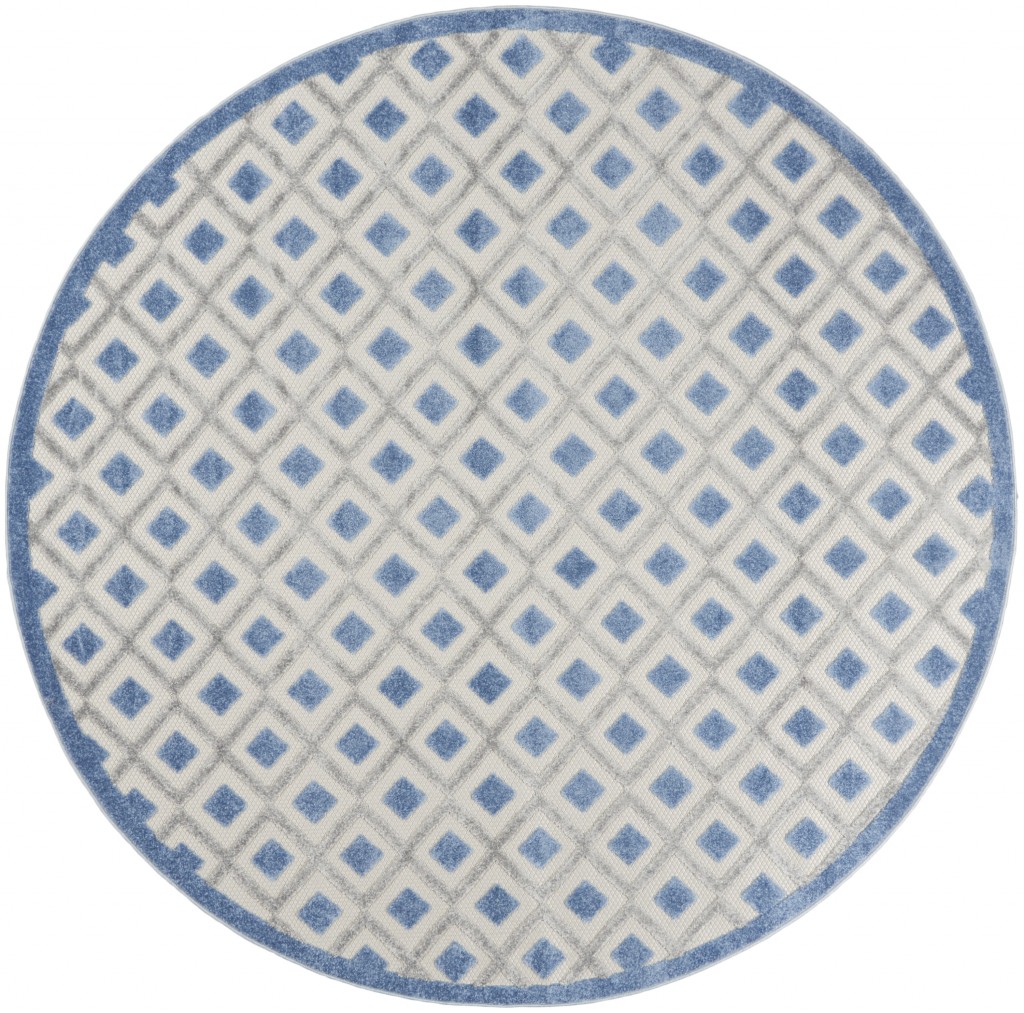 8' Round Blue And Gray Round Geometric Indoor Outdoor Area Rug-385161-1