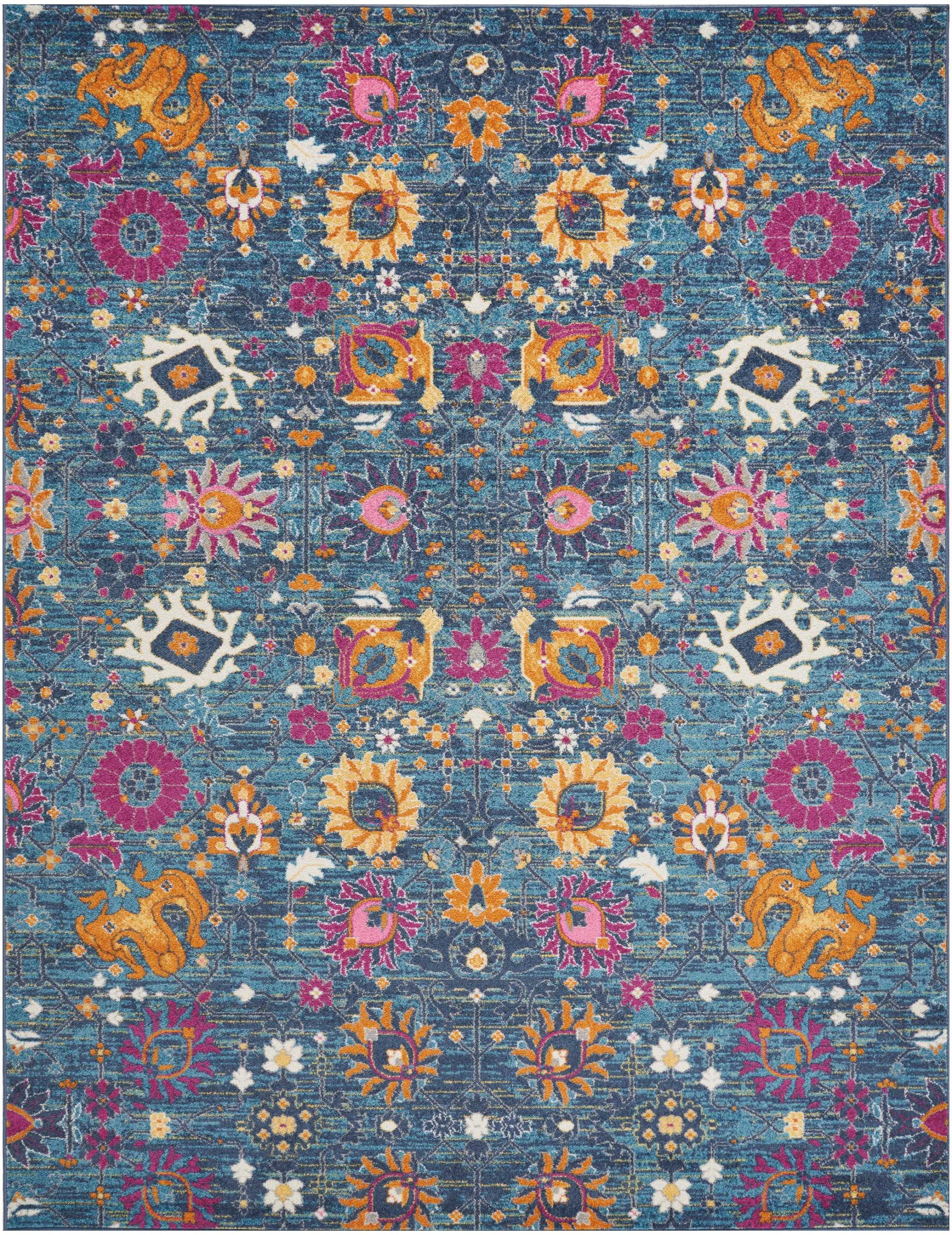 8' X 10' Blue And Orange Floral Distressed Area Rug-385182-1