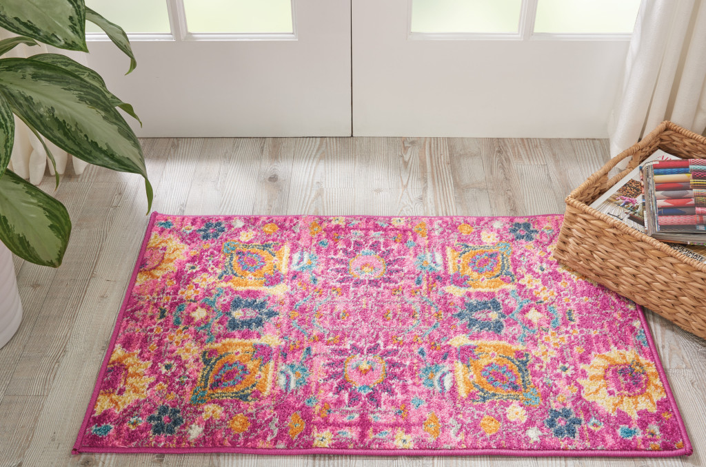 2" X 3" Fuchsia Floral Power Loom Area Rug