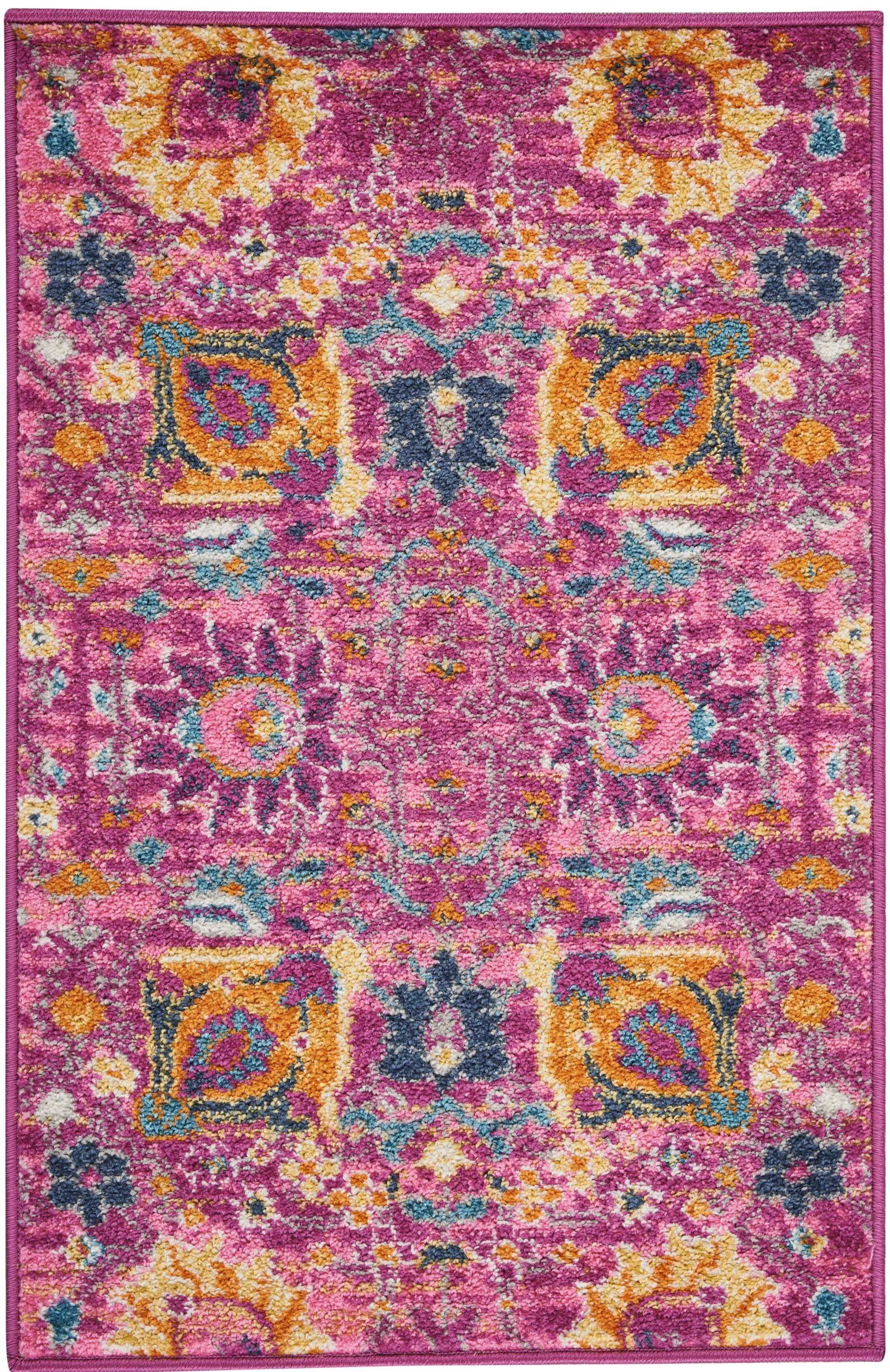2" X 3" Fuchsia Floral Power Loom Area Rug