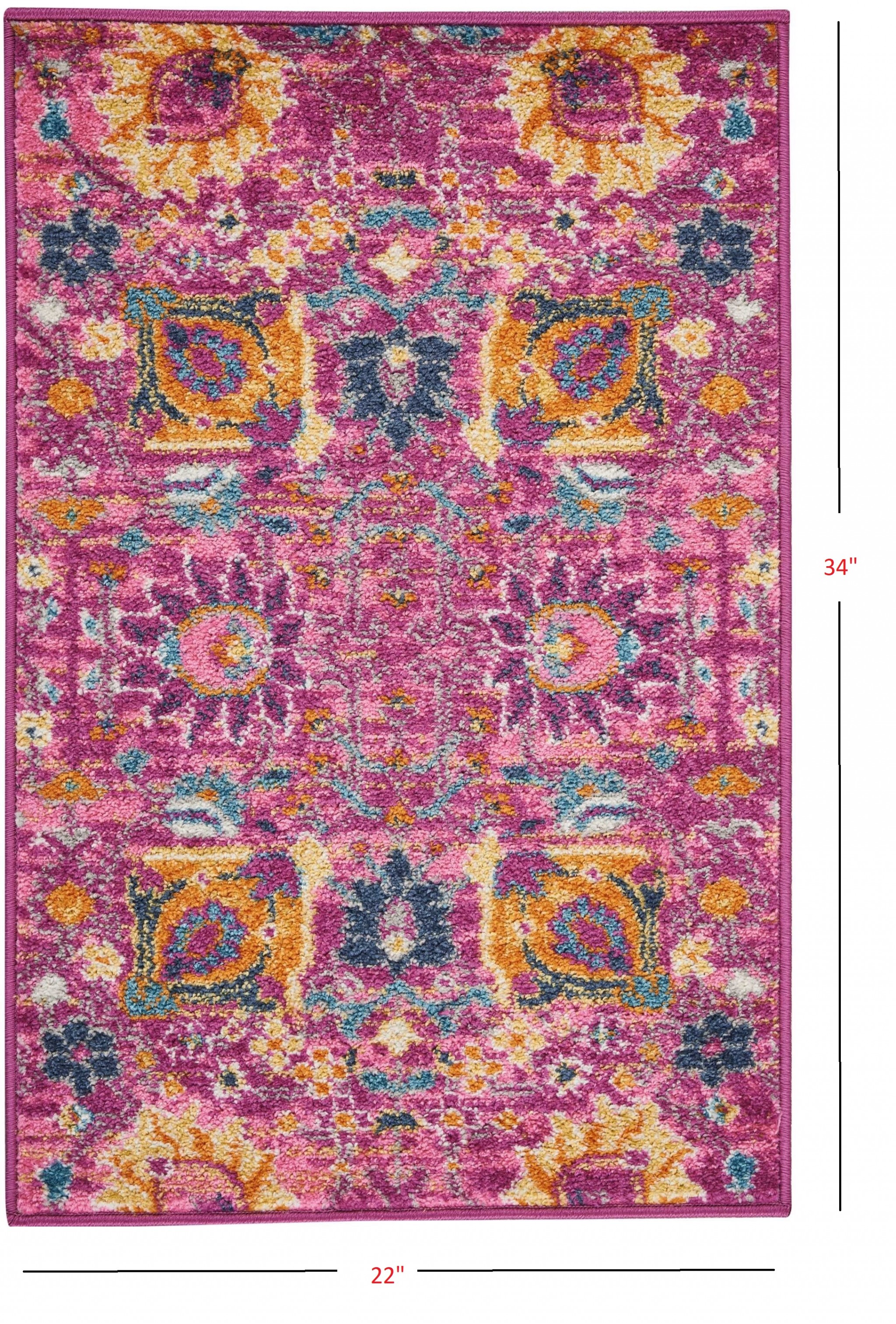 2" X 3" Fuchsia Floral Power Loom Area Rug