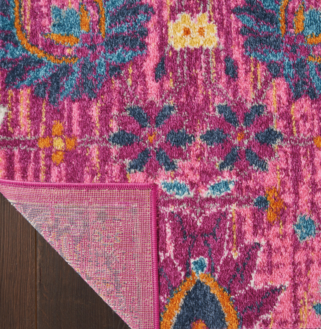 8" Fuchsia Floral Power Loom Runner Rug