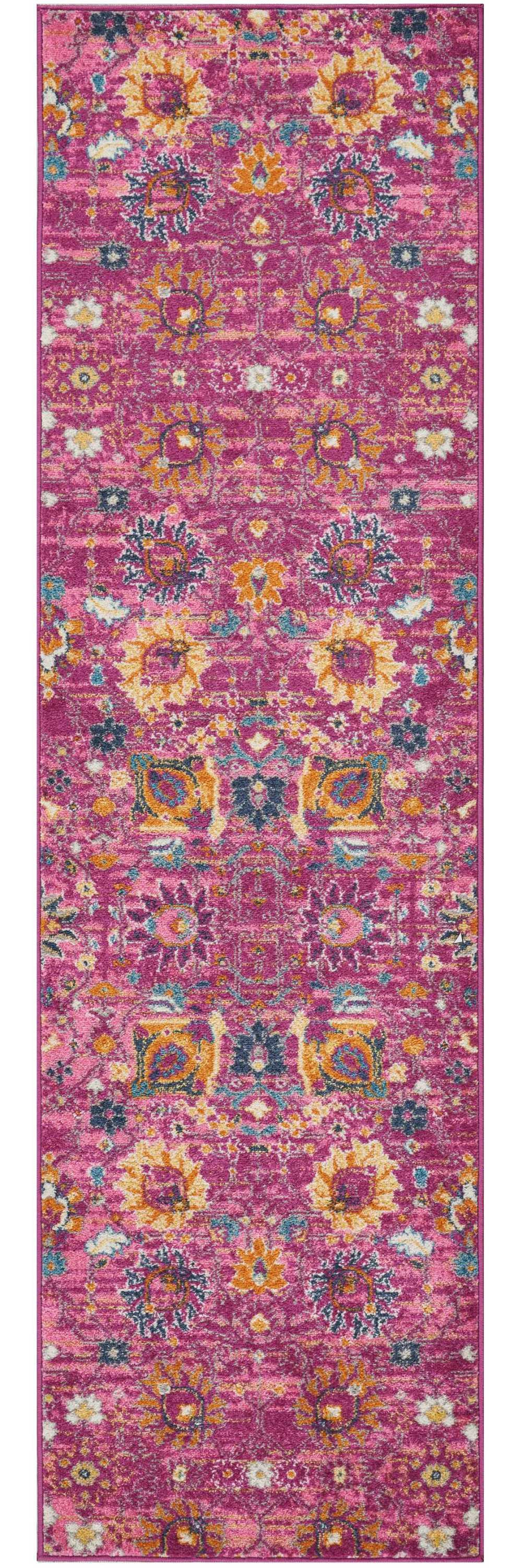 8" Fuchsia Floral Power Loom Runner Rug