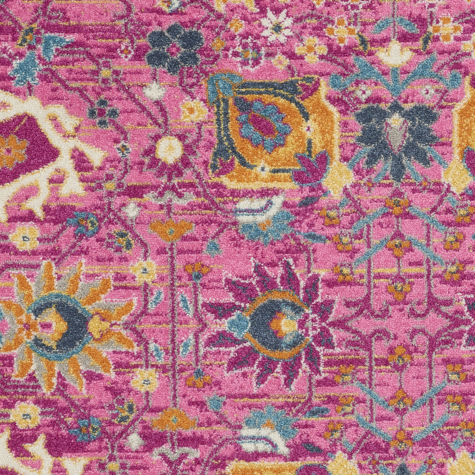 8" Fuchsia Floral Power Loom Runner Rug