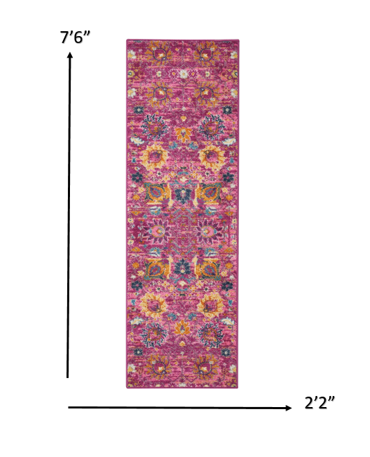 8" Fuchsia Floral Power Loom Runner Rug