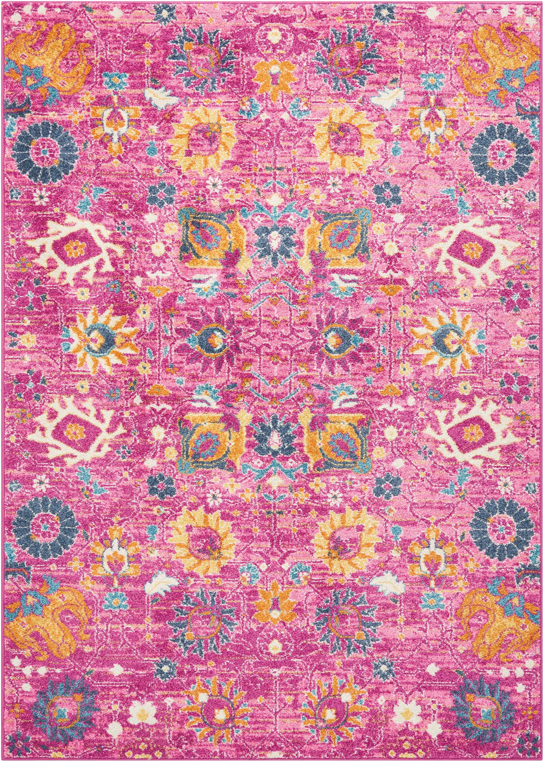 4" X 6" Fuchsia Floral Power Loom Area Rug