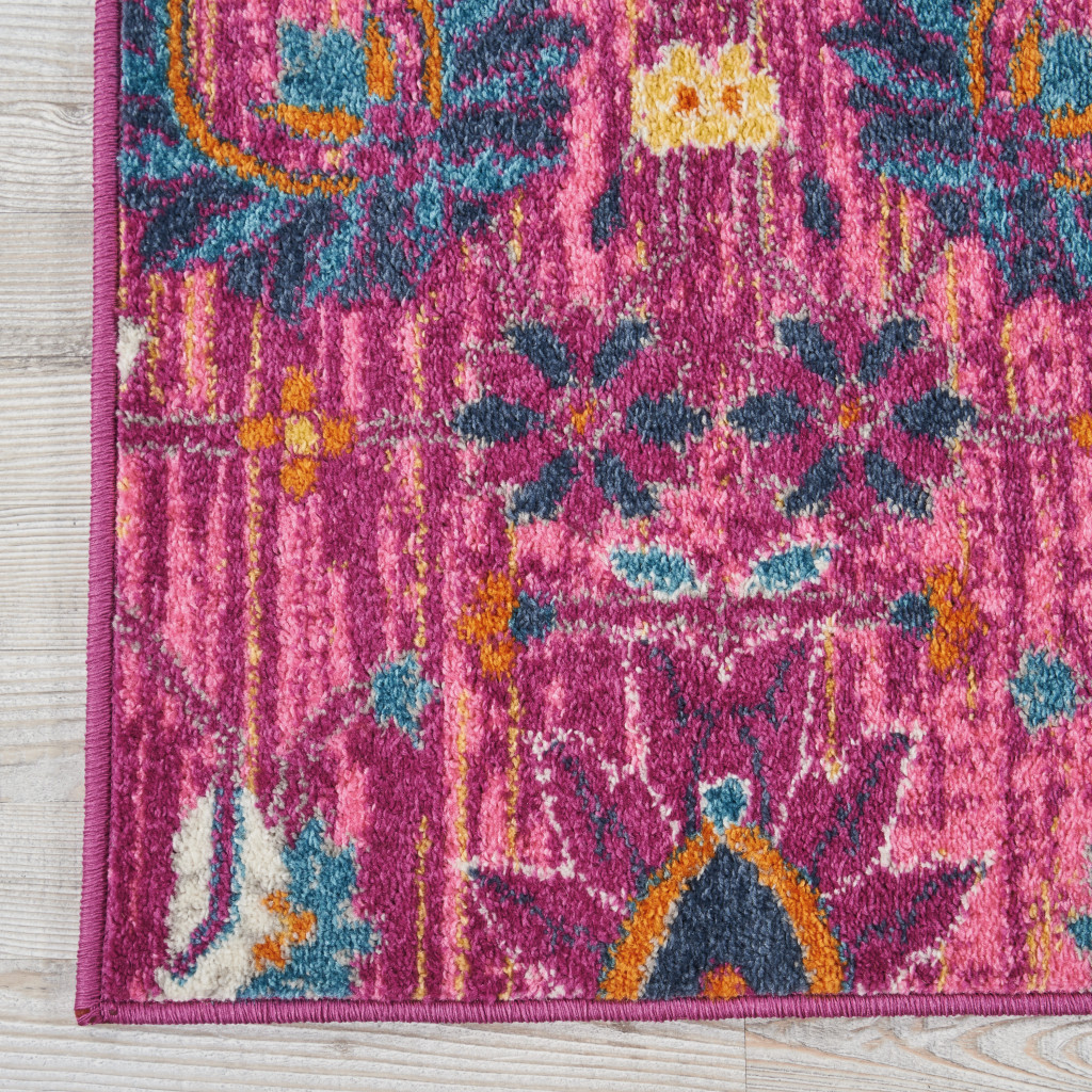 4" X 6" Fuchsia Floral Power Loom Area Rug