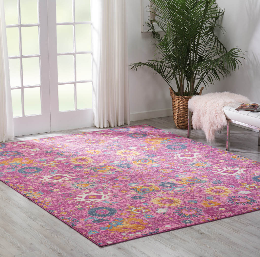 8" X 10" Fuchsia Floral Power Loom Area Rug