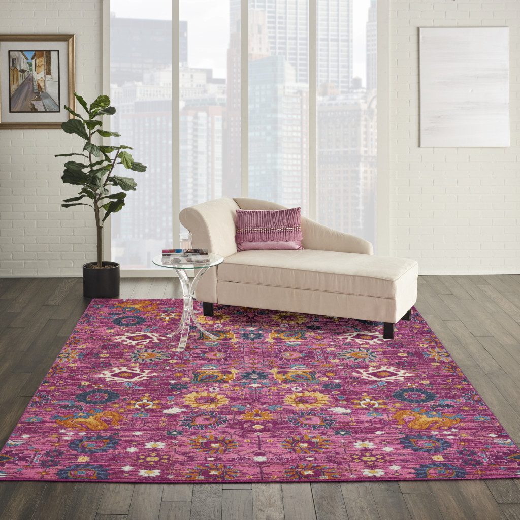 8" X 10" Fuchsia Floral Power Loom Area Rug