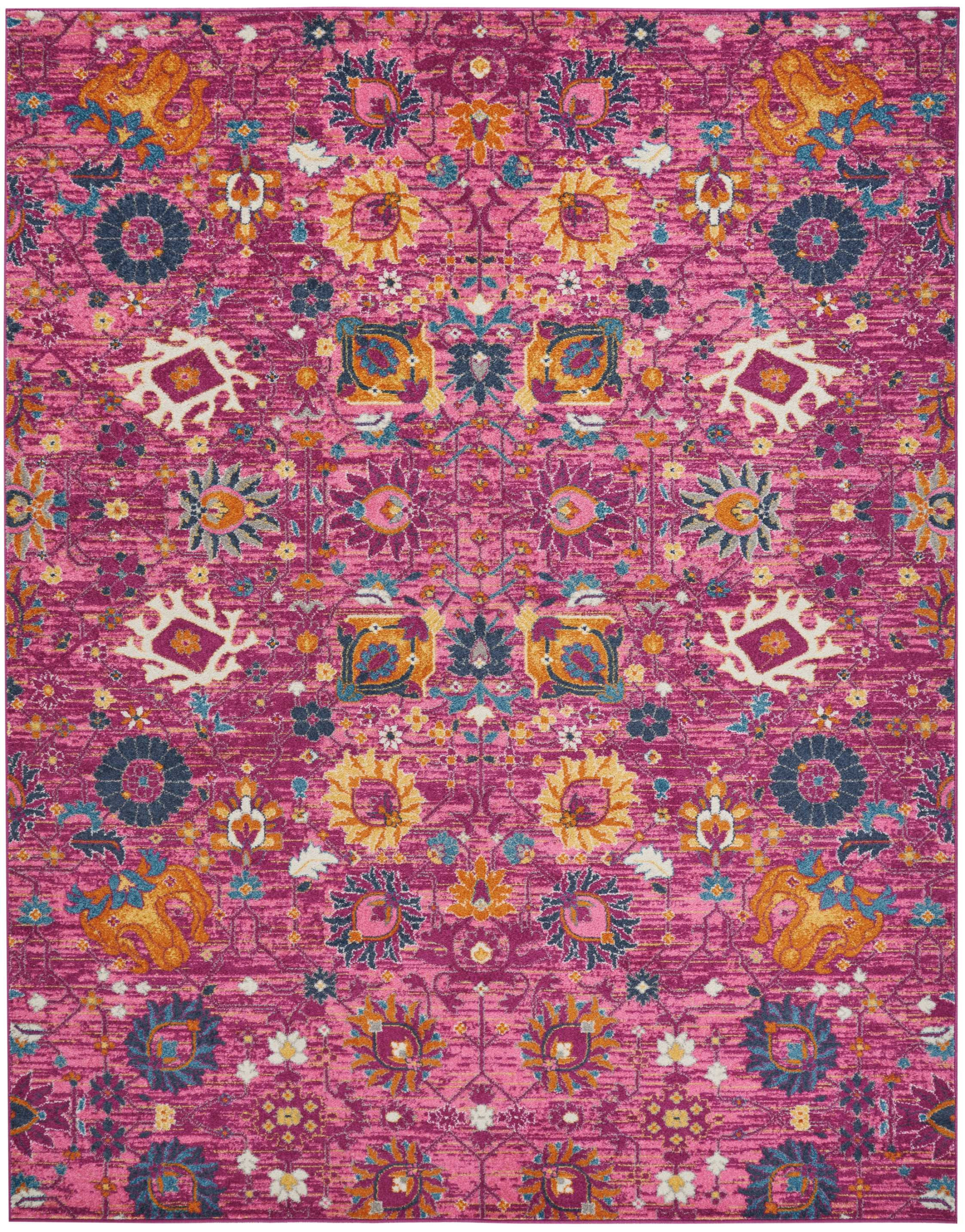 8" X 10" Fuchsia Floral Power Loom Area Rug