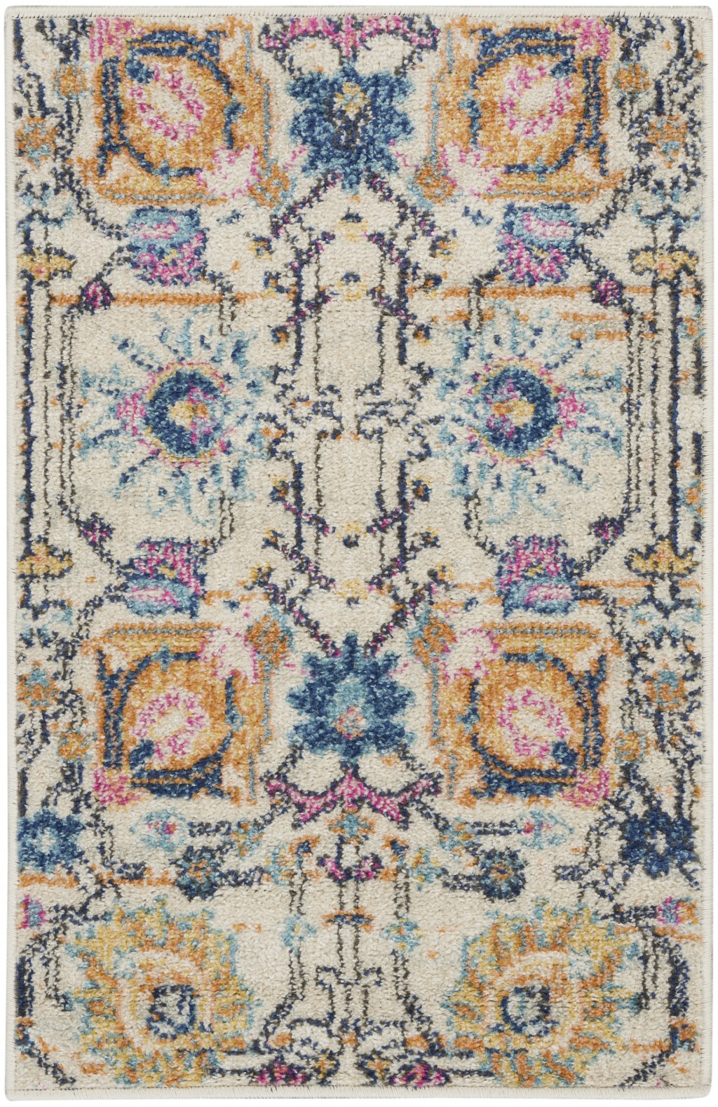 2' X 3' Orange And Ivory Floral Power Loom Area Rug-385201-1