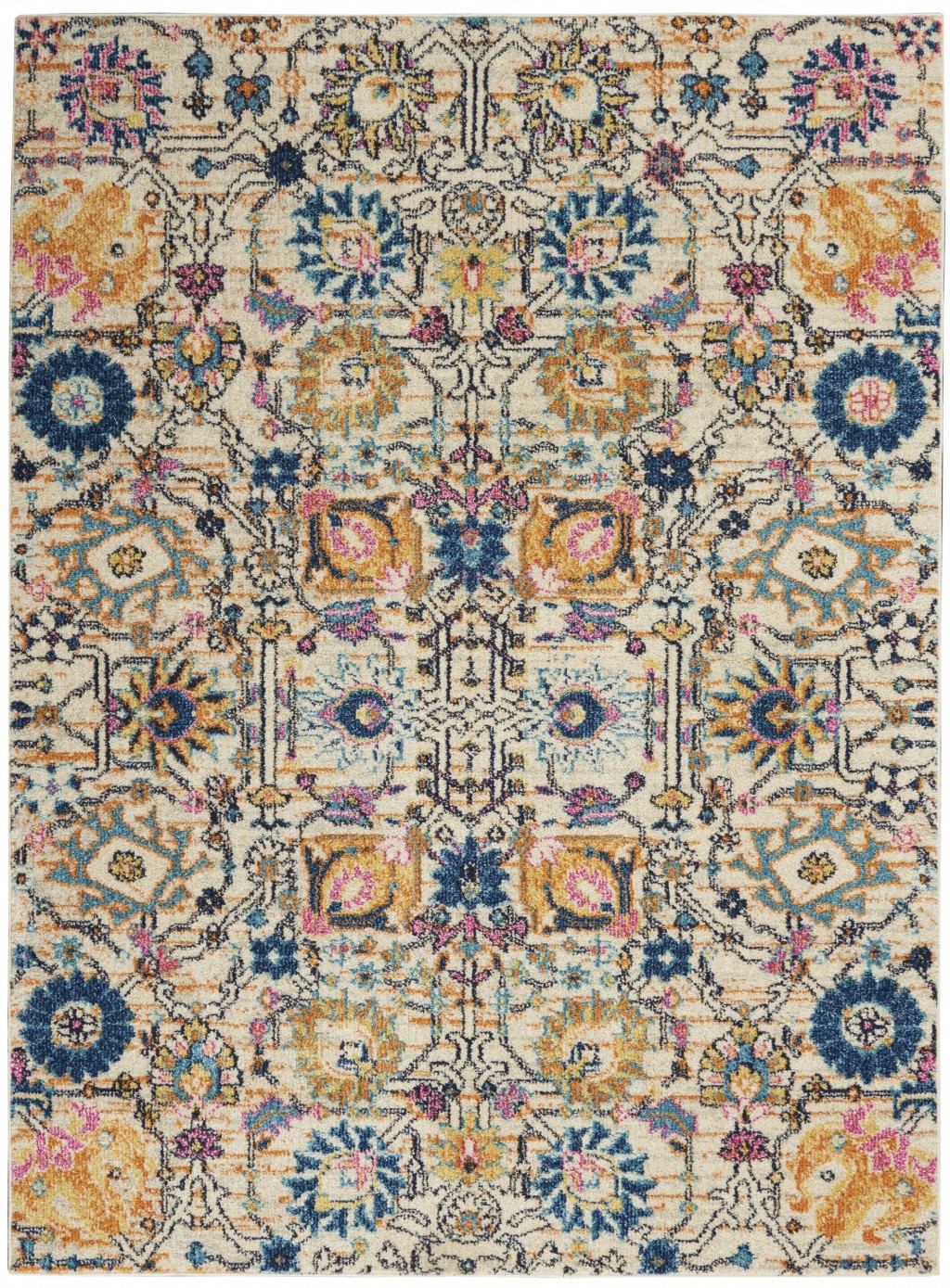 5' X 7' Orange And Ivory Floral Power Loom Area Rug-385211-1