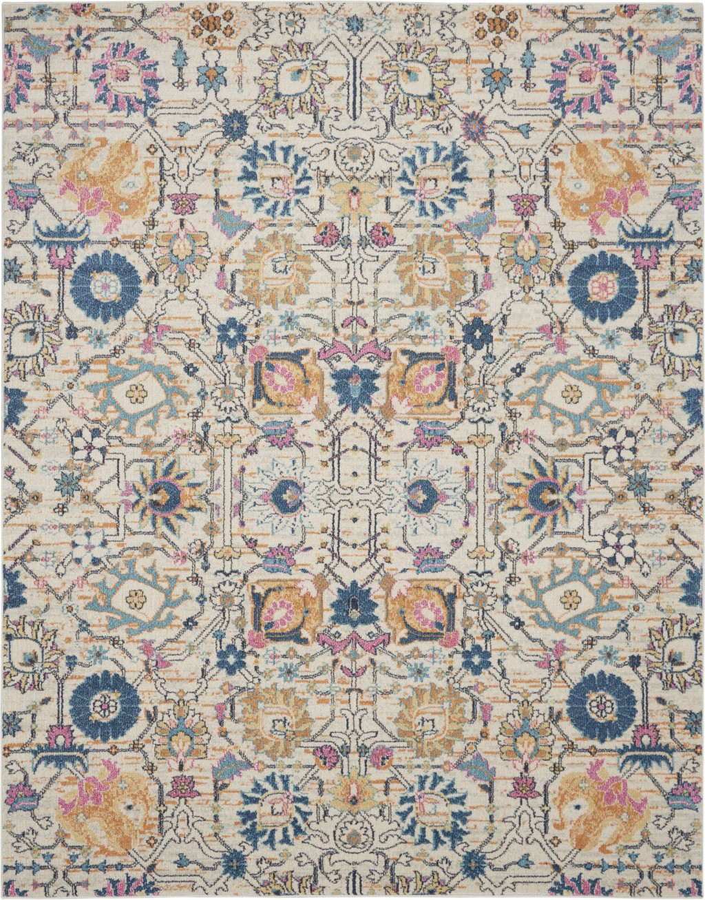 7' X 10' Orange And Ivory Floral Power Loom Area Rug-385215-1