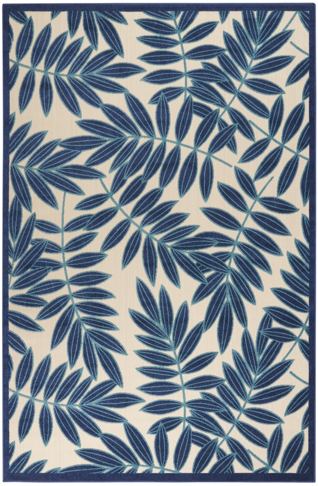 7' X 10' Blue And Ivory Floral Stain Resistant Indoor Outdoor Area Rug-385234-1