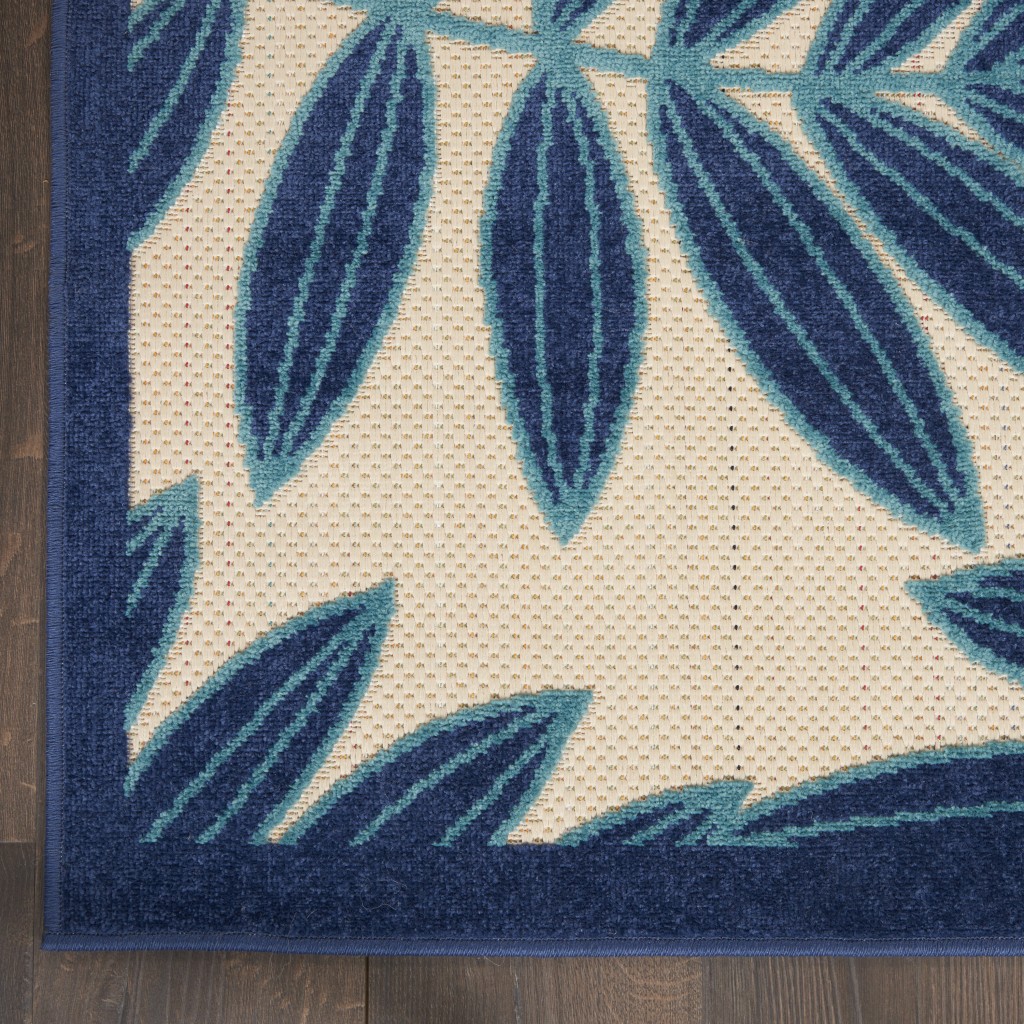 7' X 10' Blue And Ivory Floral Indoor Outdoor Area Rug-385234-1
