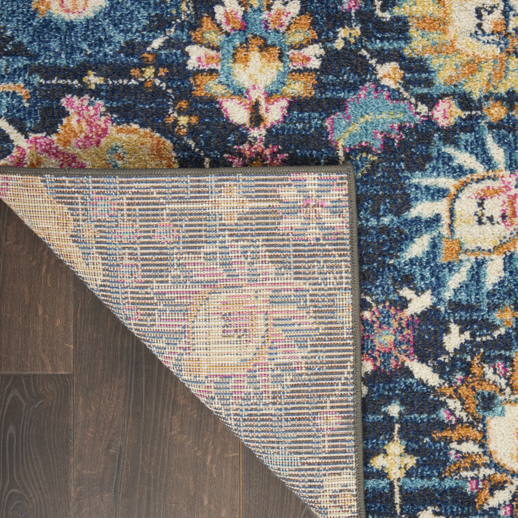 7" X 10" Navy Blue Floral Power Loom Area Rug