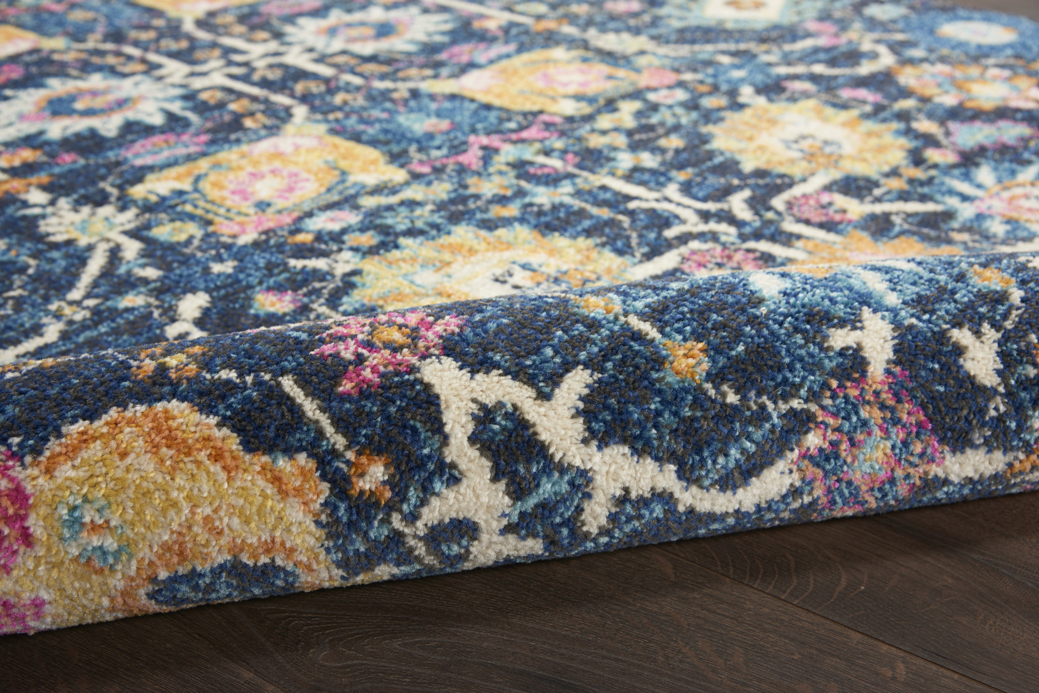 7" X 10" Navy Blue Floral Power Loom Area Rug