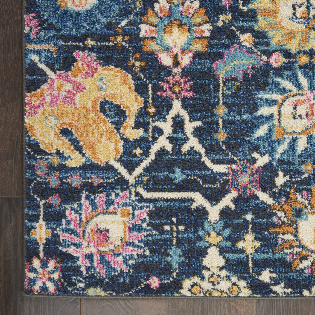 7" X 10" Navy Blue Floral Power Loom Area Rug