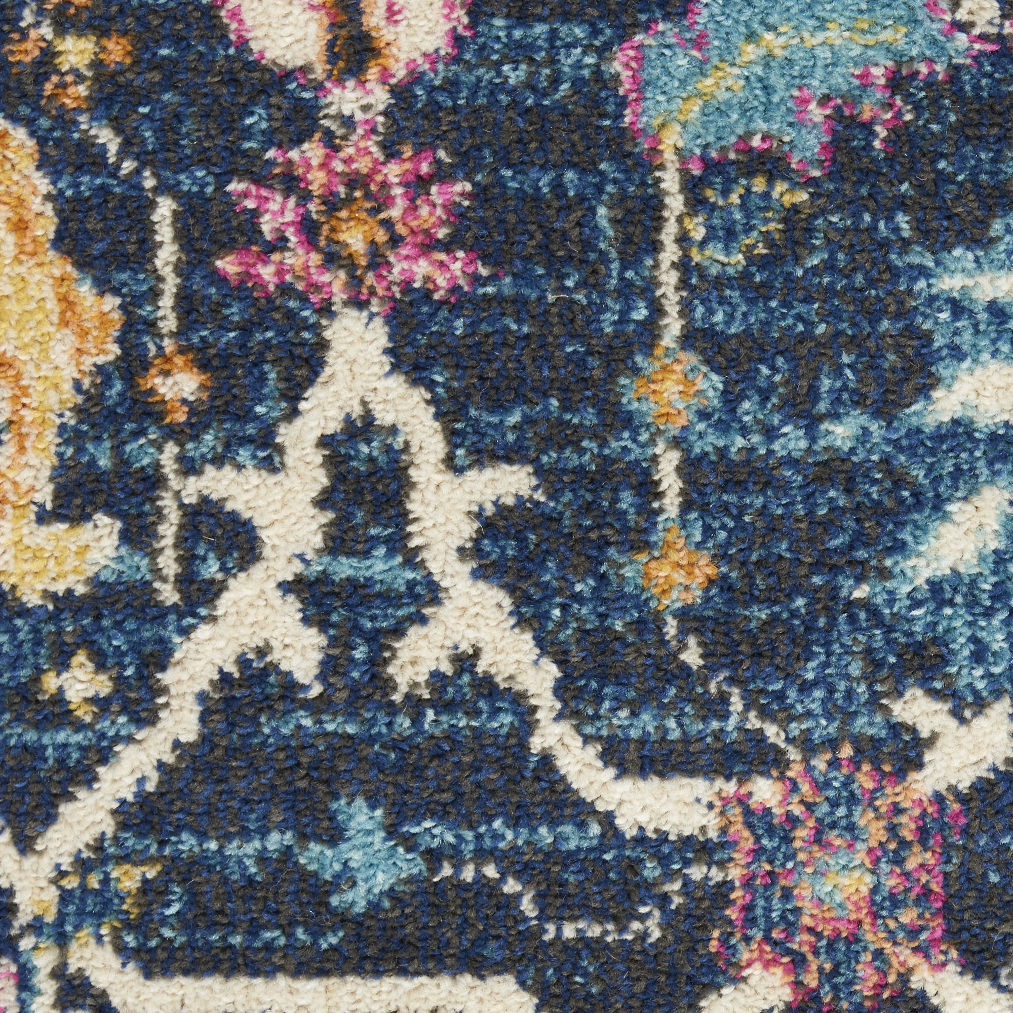 8" X 10" Navy Blue Floral Power Loom Area Rug