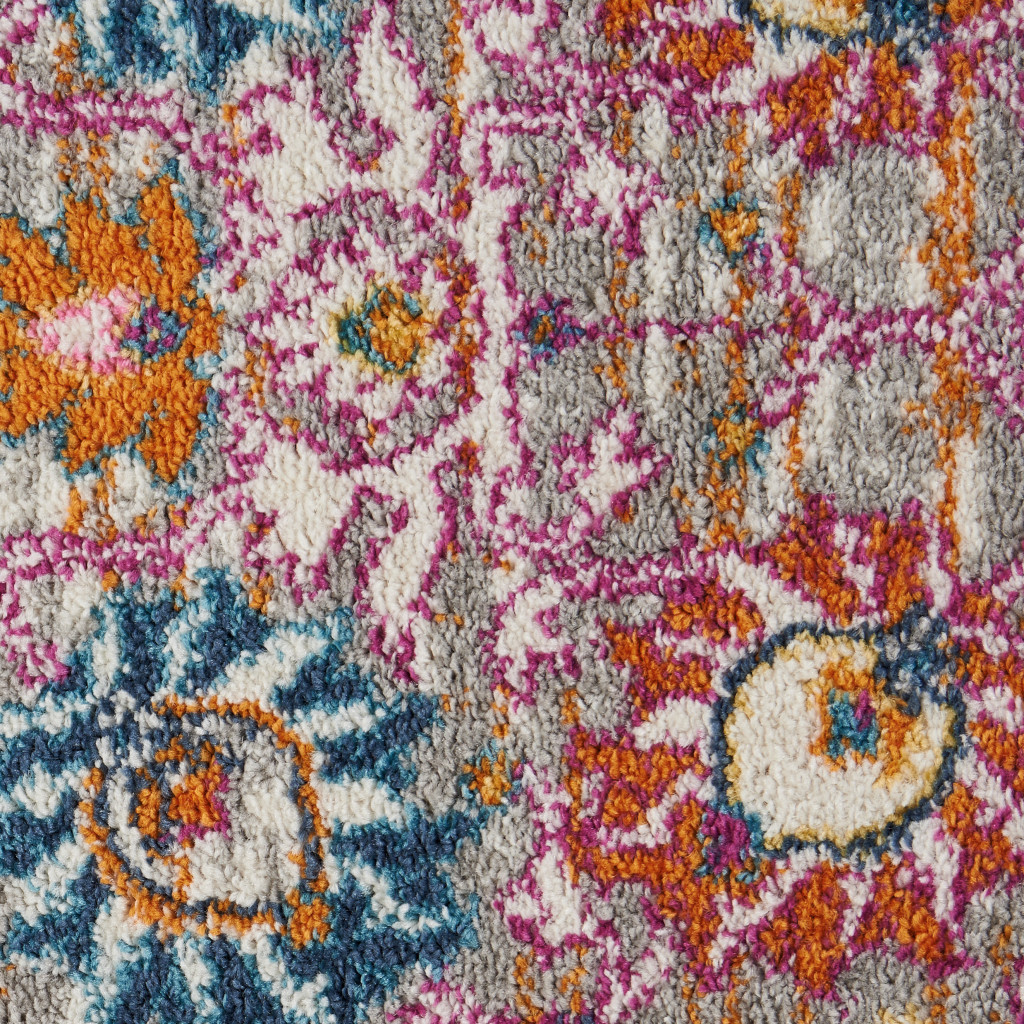 2" X 3" Silver Floral Power Loom Area Rug