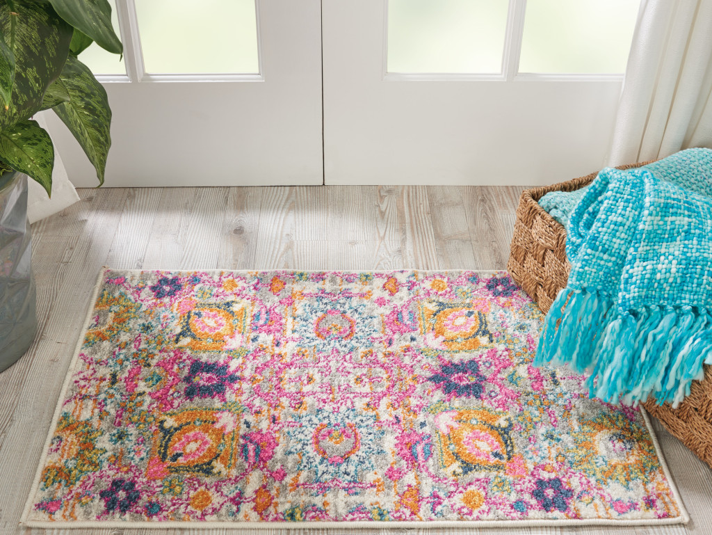 2" X 3" Silver Floral Power Loom Area Rug