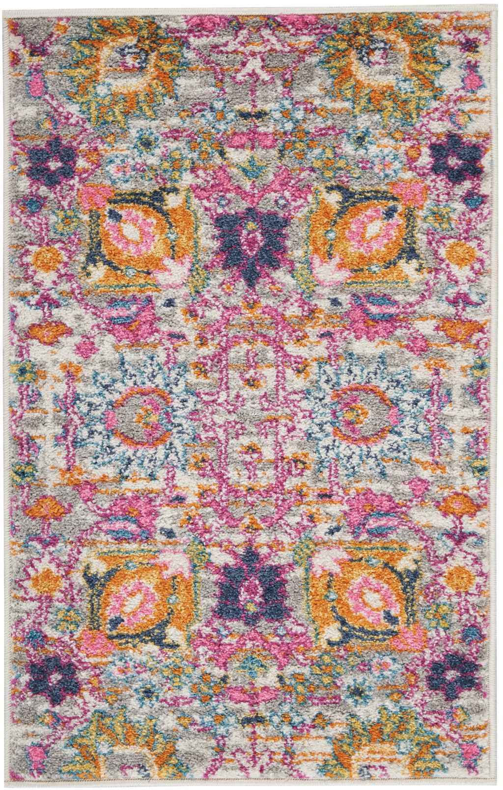 2" X 3" Silver Floral Power Loom Area Rug