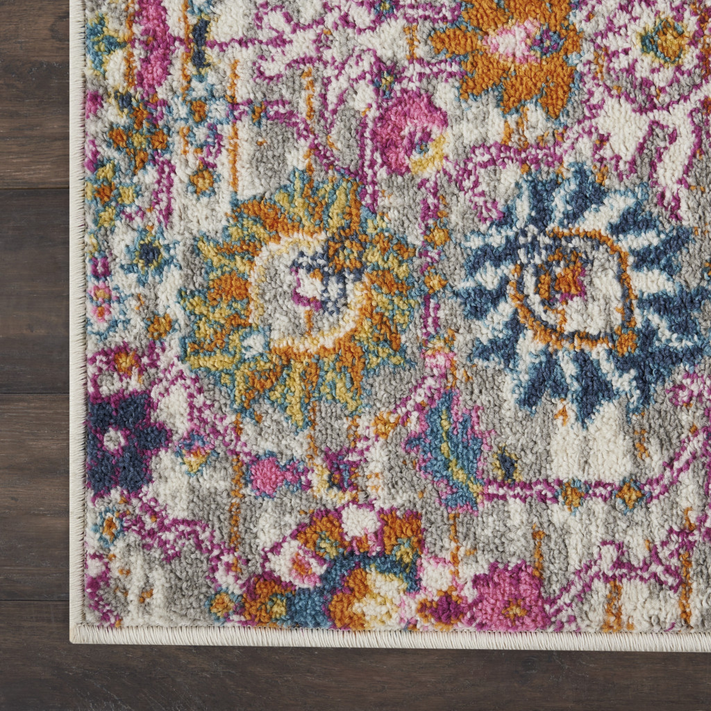 2" X 3" Silver Floral Power Loom Area Rug