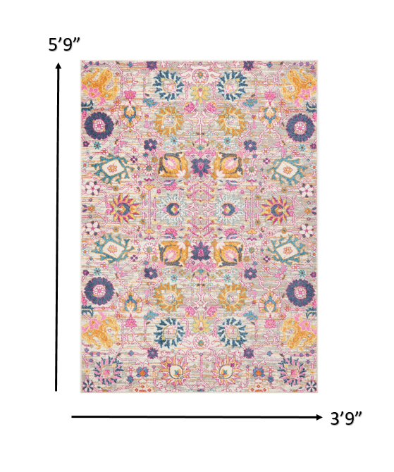 4" X 6" Silver Floral Power Loom Area Rug