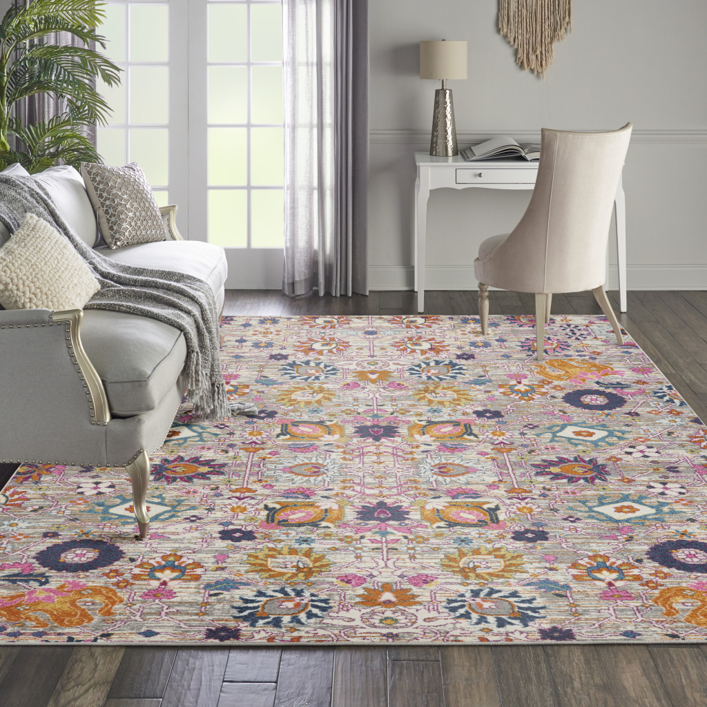 8" X 10" Silver Floral Power Loom Area Rug