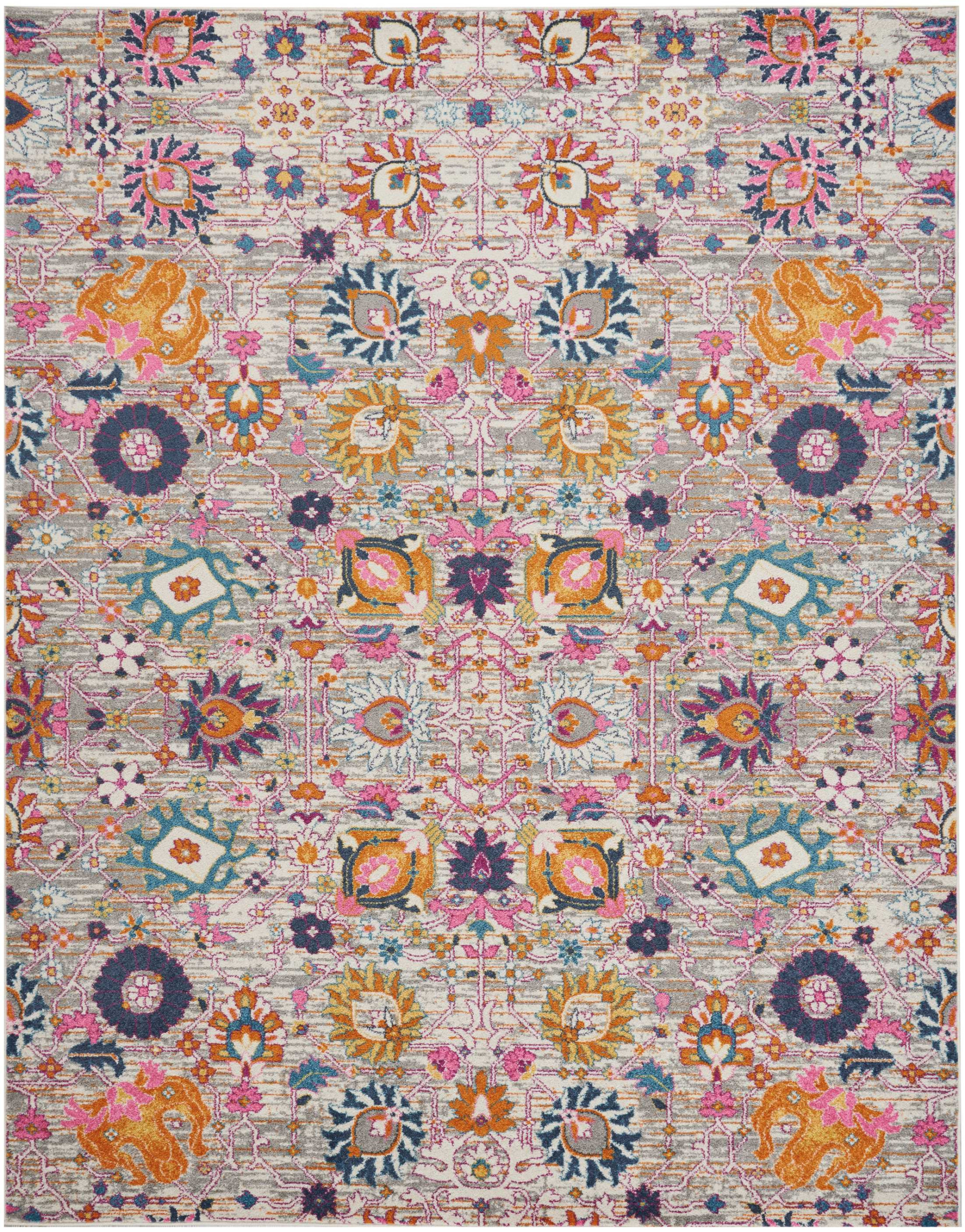 8" X 10" Silver Floral Power Loom Area Rug