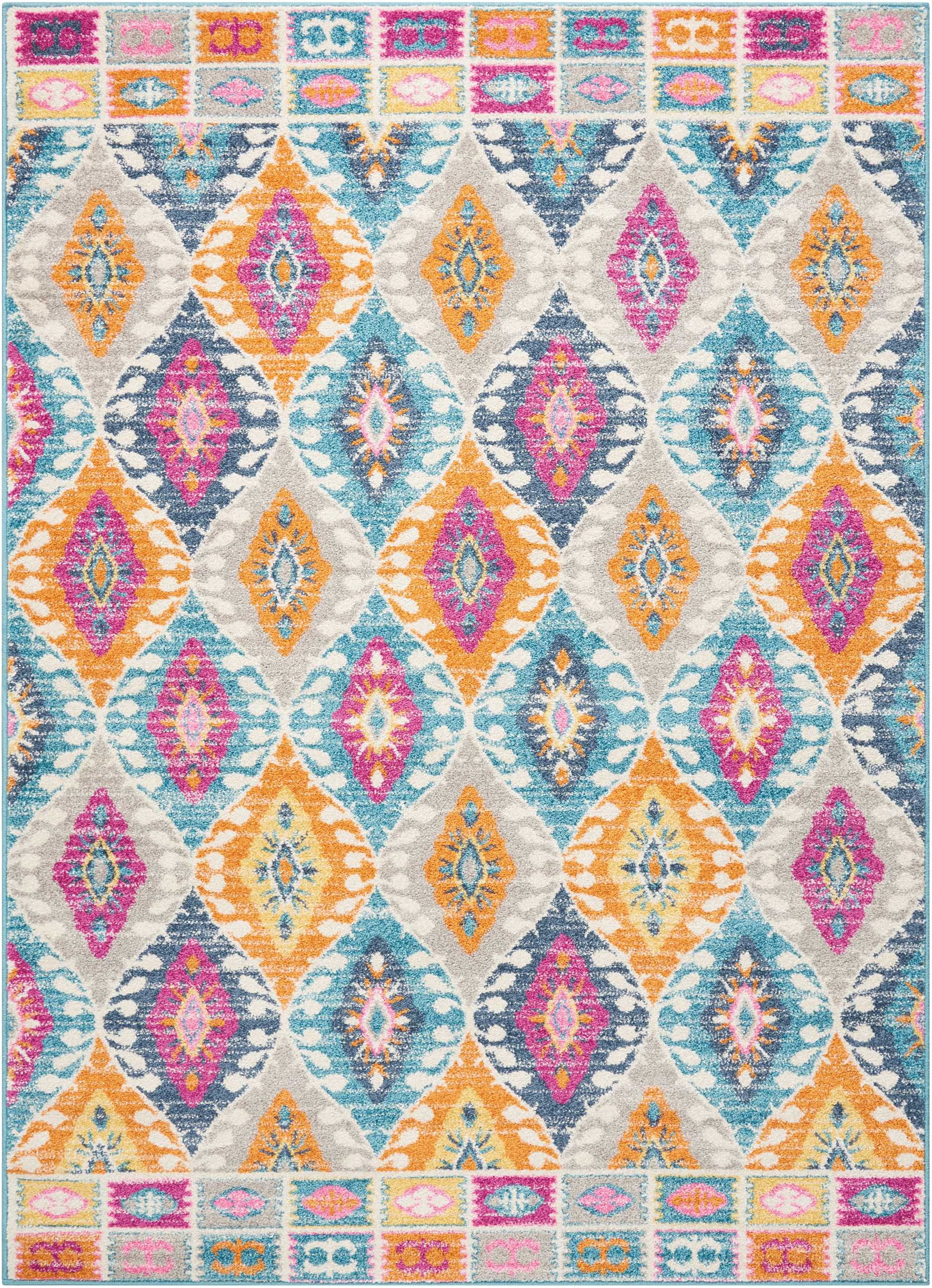 5' X 7' Blue And Pink Ogee Power Loom Area Rug-385247-1